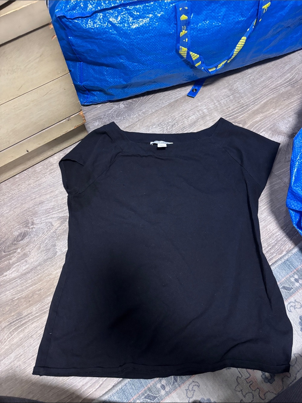 White House Black Market Black Cap-Sleeve Boatneck Top